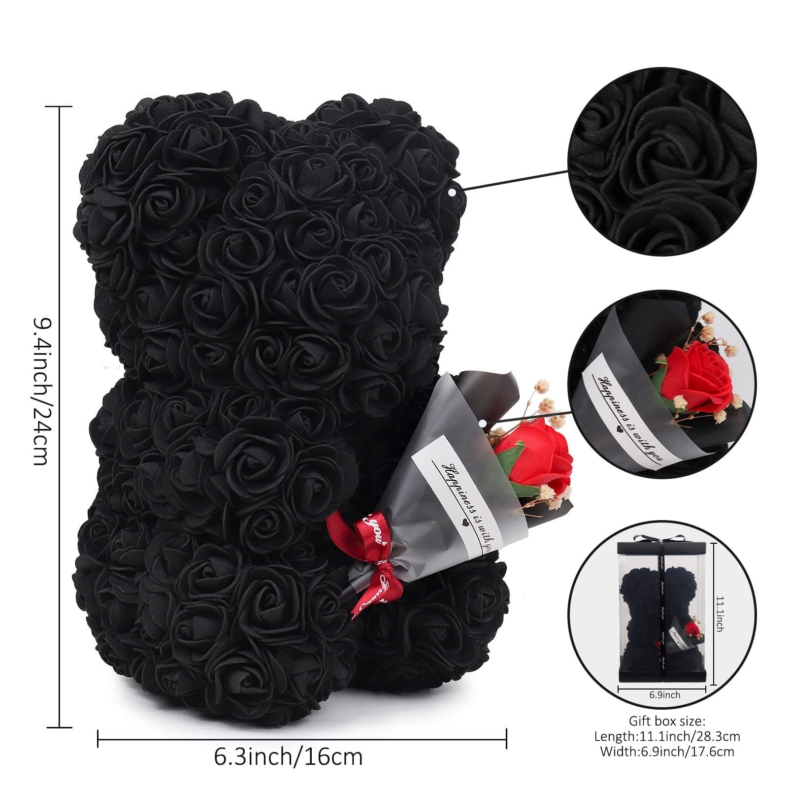 Rose Bear with Mini Bouquet - Black Product