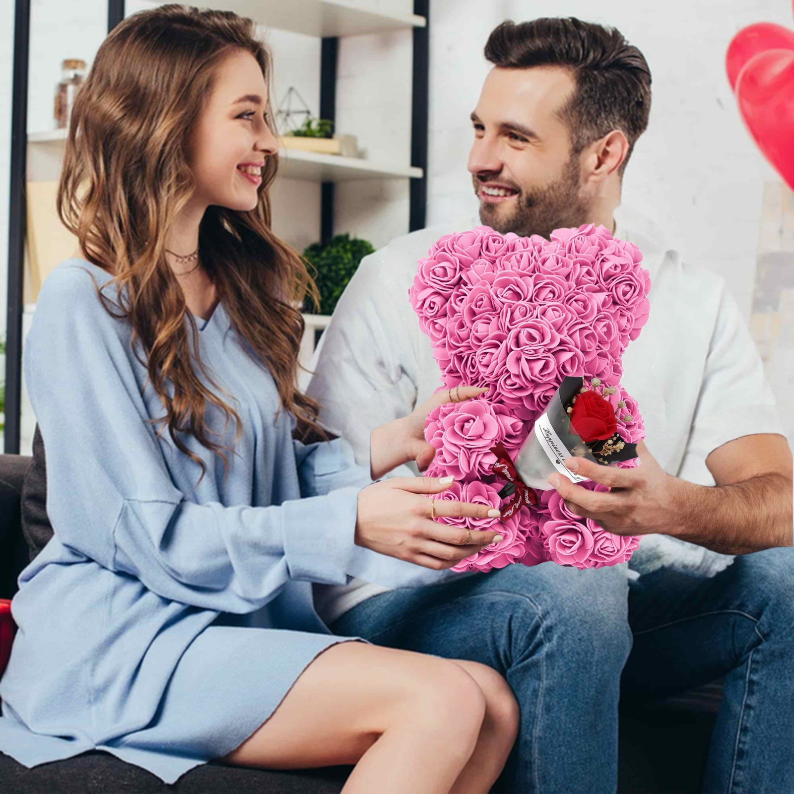 Rose Bear with Mini Bouquet - Gift Moment Couple