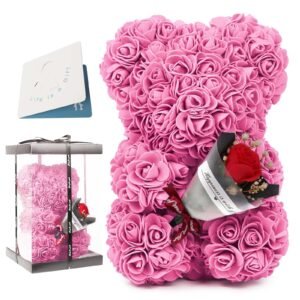 Rose Bear with Mini Bouquet - Main Pink