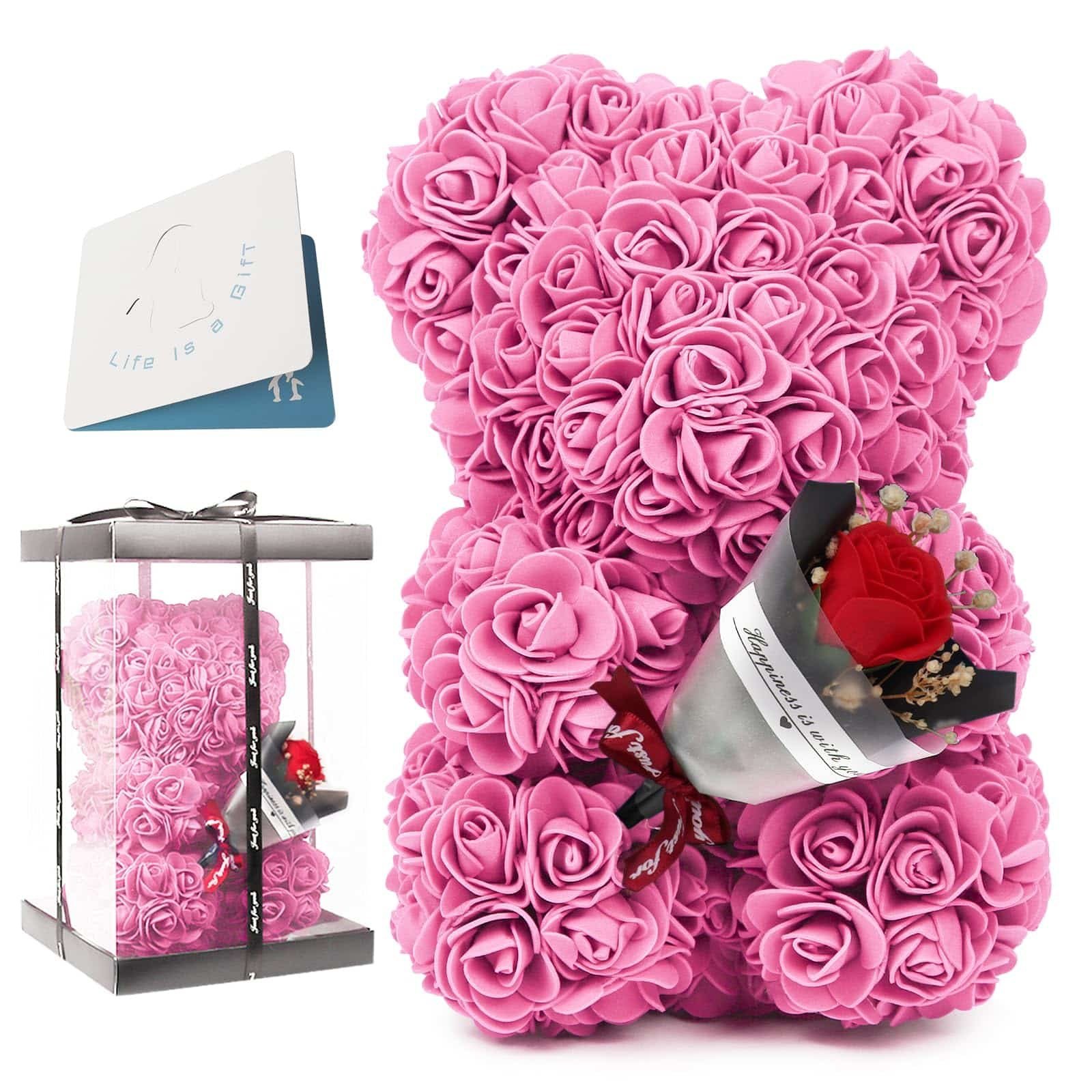Rose Bear with Mini Bouquet - Main Pink