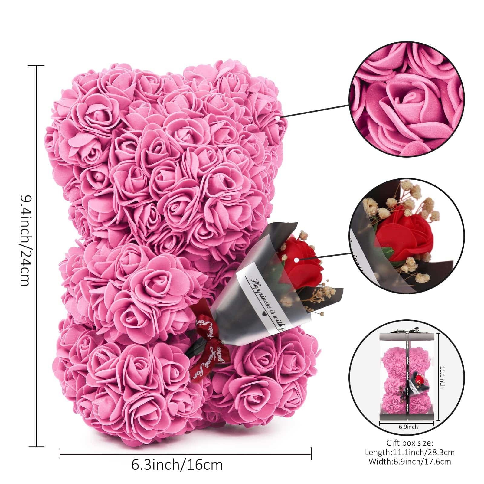 Rose Bear with Mini Bouquet - Pink Set