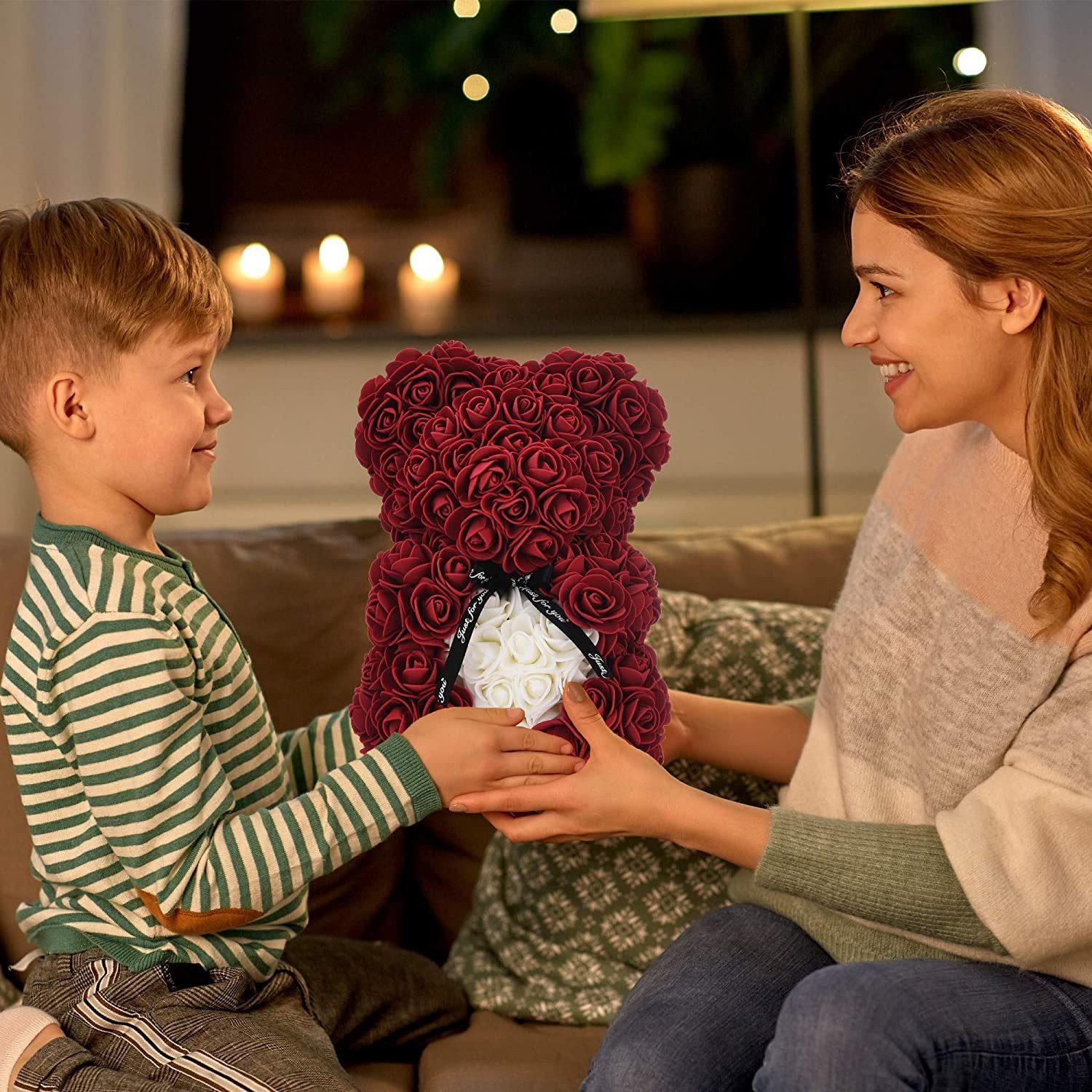 Rose Bear Holding Heart - Burgundy Gift