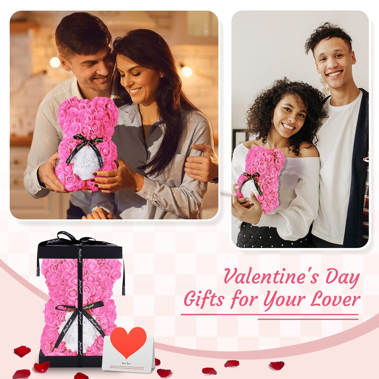 Rose Bear Holding Heart - Gift Moment Family