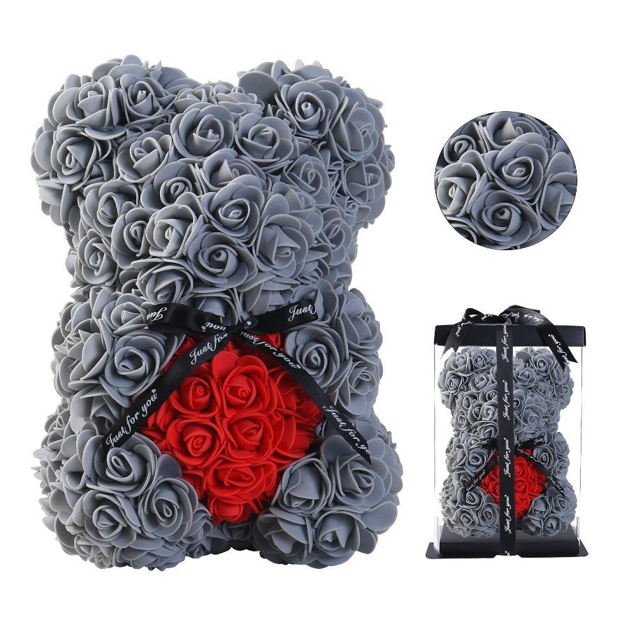 Rose Bear Holding Heart - Gray Product