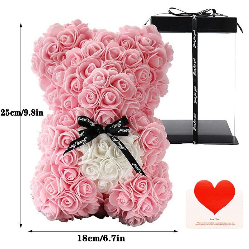 Rose Bear Holding Heart - Light Pink Set