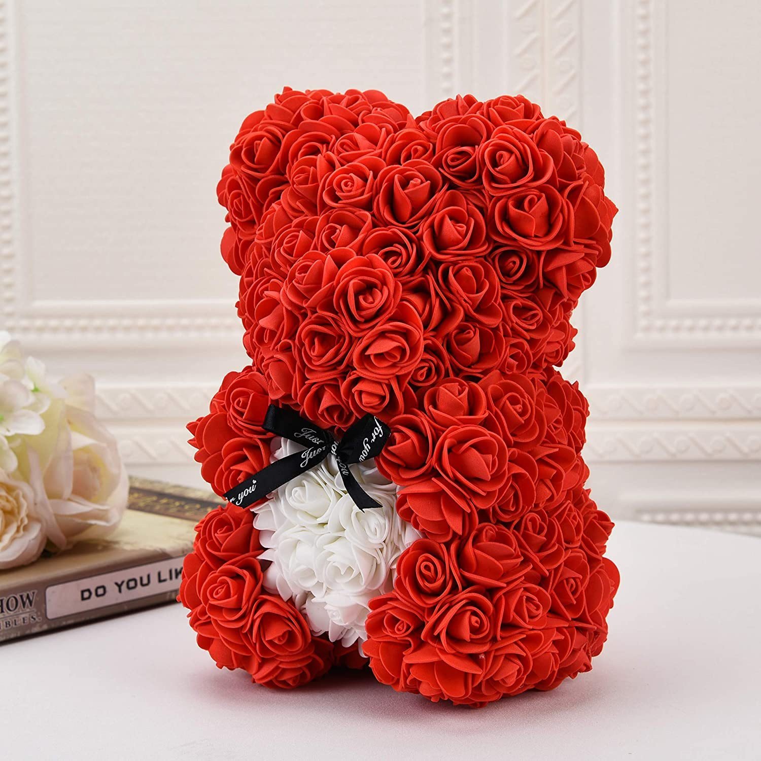 Rose Bear Holding Heart - Red Romance