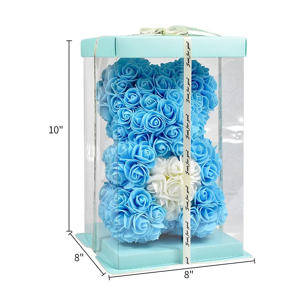 Rose Bear Holding Heart - Sky Blue Box
