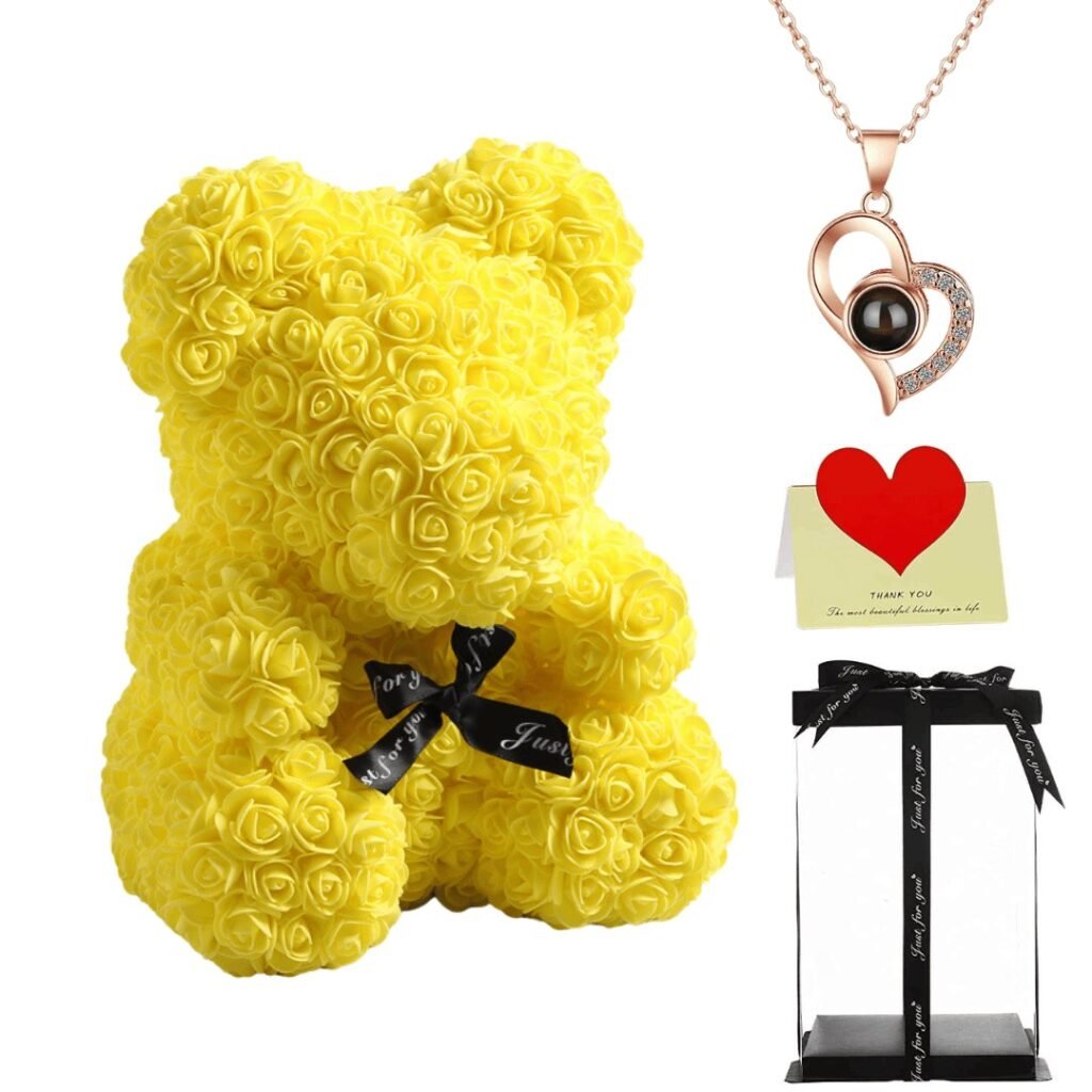 Yellow Large 16-Inch Rose Bear Gift Set